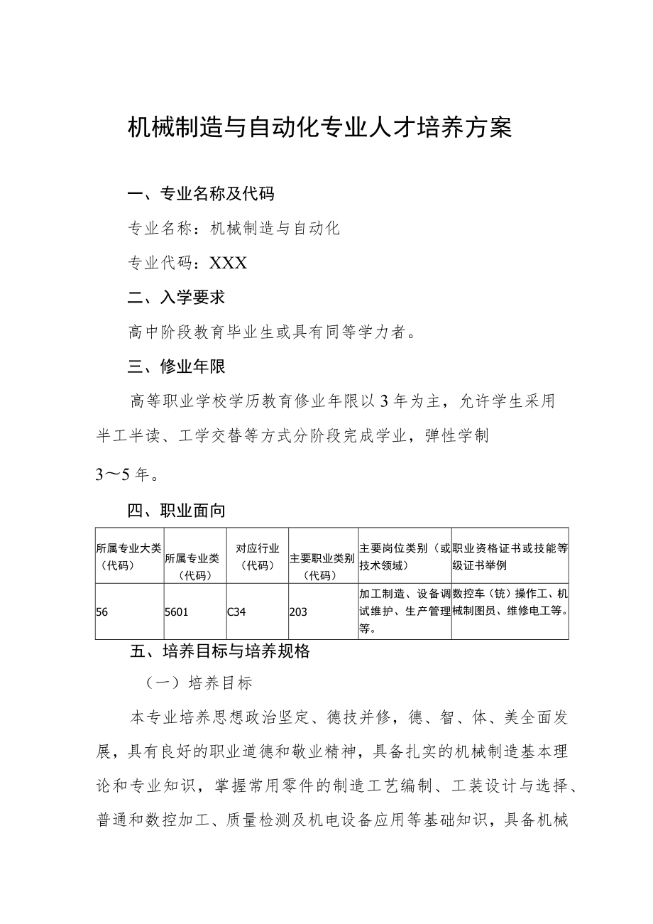 机械制造与自动化专业人才培养方案.docx_第1页