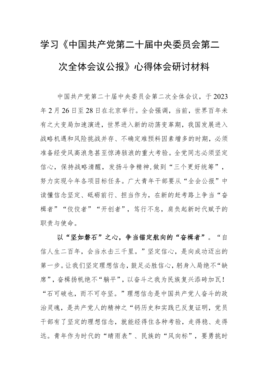 （3篇）年轻干部学习贯彻《中国共产党第二十届中央委员会第二次全体会议公报》心得感想范文.docx_第1页