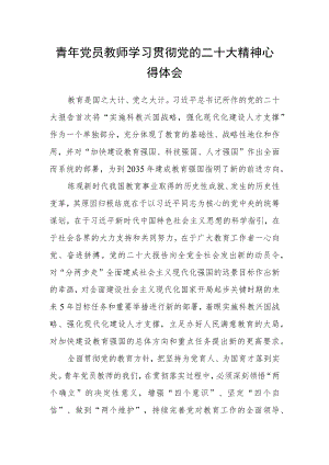 青年党员教师学习贯彻党的二十大精神心得体会.docx