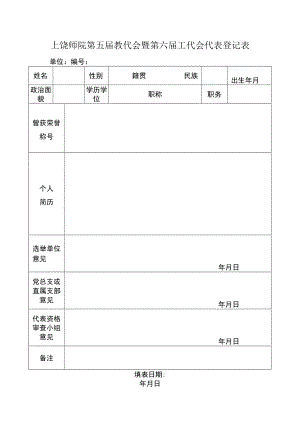 上饶师院第四届教代会、五届工代会代表登记表.docx