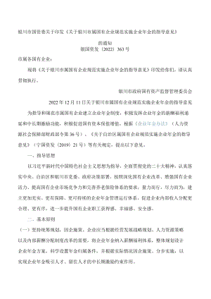 银川市国资委关于印发《关于银川市属国有企业规范实施企业年金的指导意见》的通知.docx