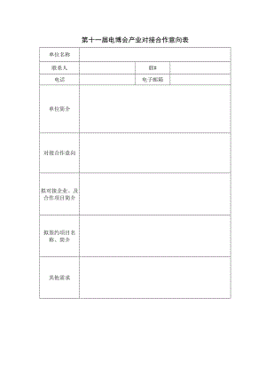 第十一届电博会产业对接合作意向表.docx