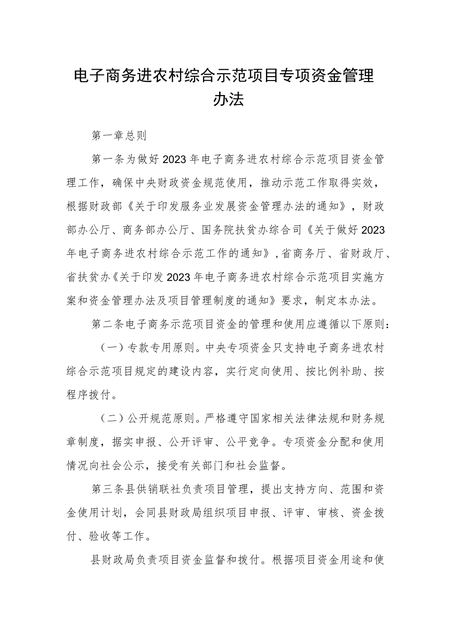 电子商务进农村综合示范项目专项资金管理办法.docx_第1页