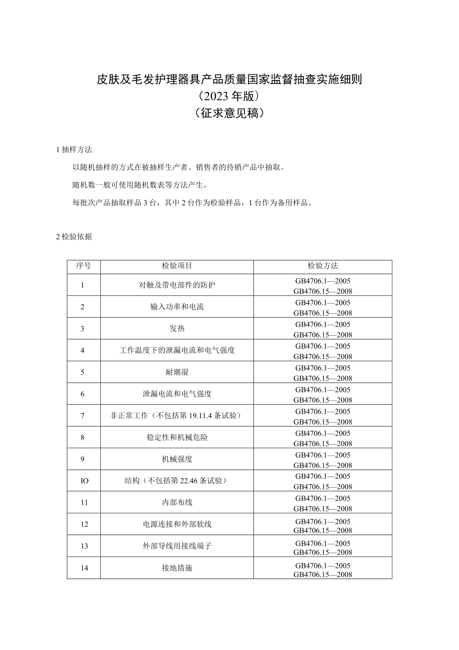 6 《皮肤及毛发护理器具产品质量国家监督抽查实施细则（2023年版）》（征求意见稿）.docx_第1页