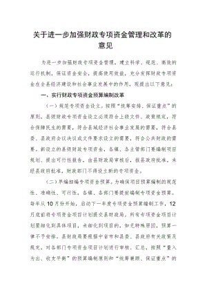 关于进一步加强财政专项资金管理和改革的意见.docx