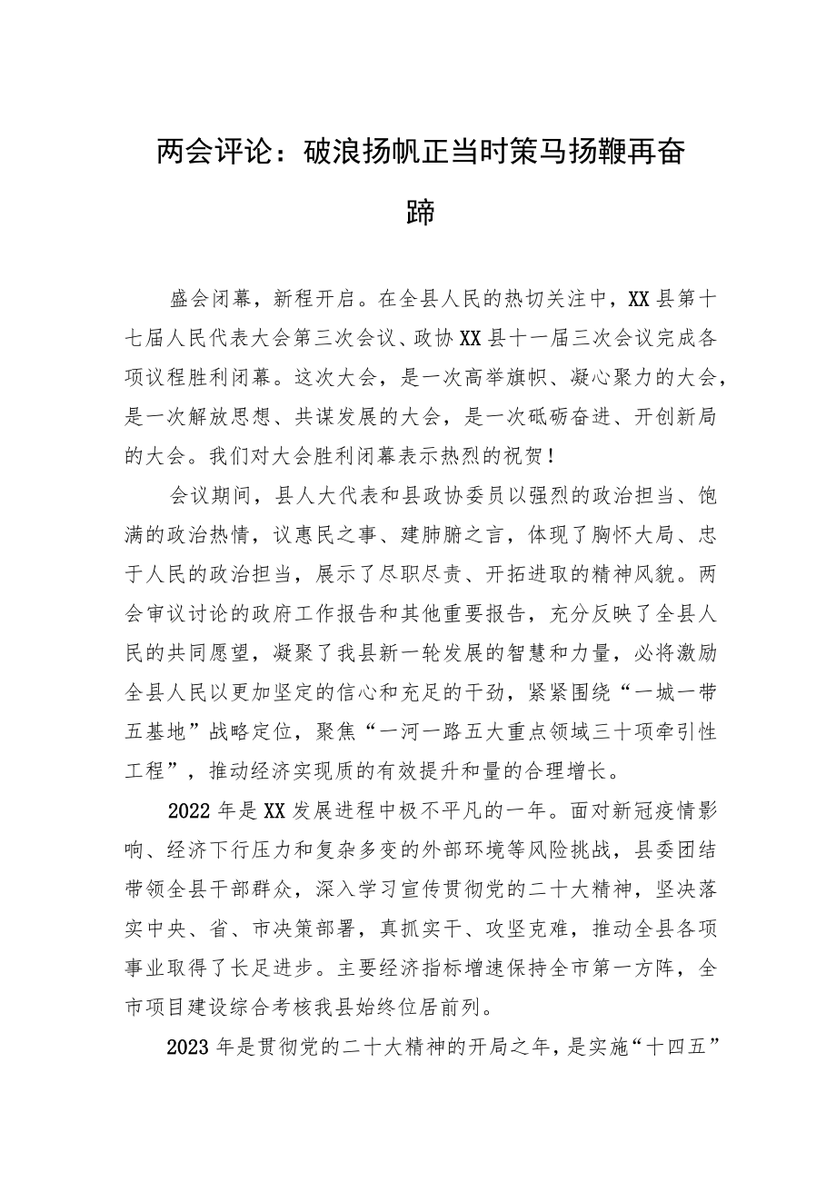 两会评论：破浪扬帆正当时+策马扬鞭再奋蹄（20230218）.docx_第1页