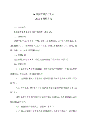 XX投资有限责任公司202X年招聘方案.docx