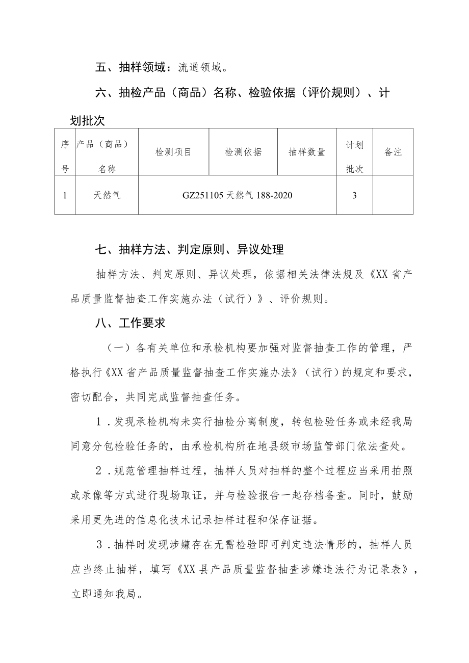 XX县市场监督管理局2023年流通领域天然气产品质量监督抽查检验方案与实施细则.docx_第2页