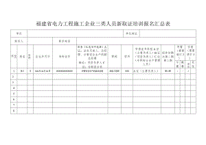 福建省电力工程施工企业三类人员新取证培训报名汇总表.docx