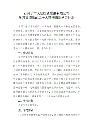 天信公司学习贯彻党的二十大精神专题培训学习计划.docx