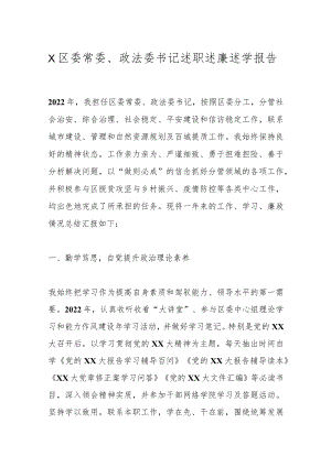 X区委常委、政法委书记述职述廉述学报告.docx