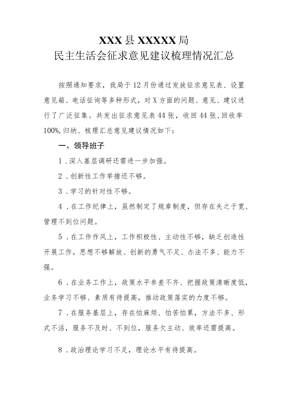 民主生活会征求意见建议梳理情况汇总.docx_第1页