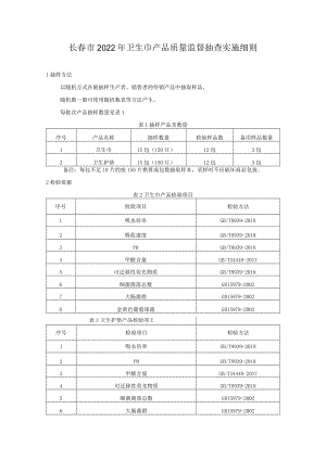 长春市2022年卫生巾产品质量监督抽查实施细则.docx