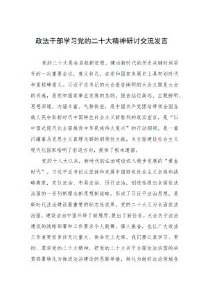 政法干部学习党的二十大精神研讨交流发言.docx