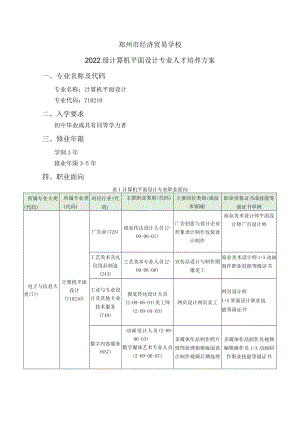 郑州市经济贸易学校2022级计算机平面设计专业人才培养方案.docx