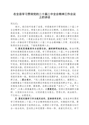 在全县学习贯彻党的二十届二中全会精神工作会议上的讲话.docx