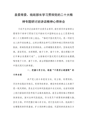 县委常委、统战部长学习贯彻党的二十大精神专题研讨班讲话精神心得体会.docx