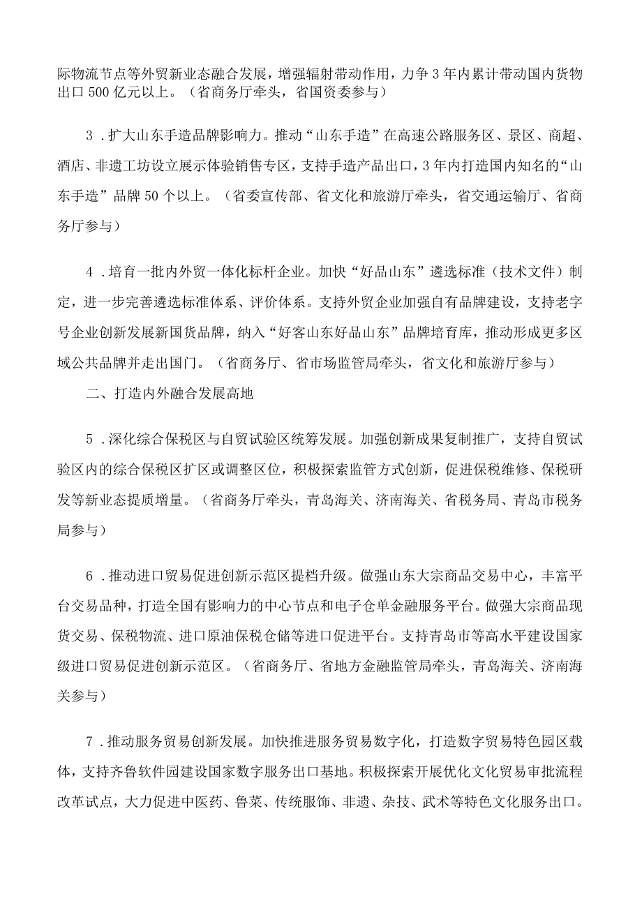 山东省人民政府办公厅印发关于促进内外贸一体化发展持续打造对外开放新高地的若干措施的通知.docx_第2页