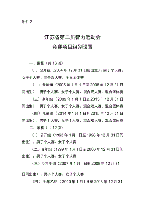 江苏省第二届智力运动会单项竞赛规程竞赛项目组别设置.docx