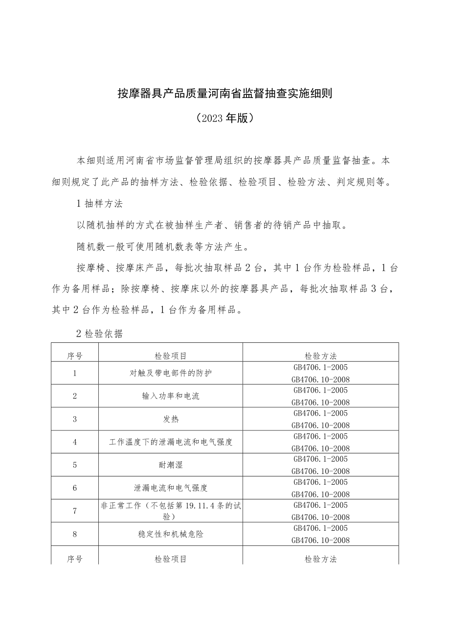 按摩器具产品质量河南省监督抽查实施细则（2023年版）.docx_第1页