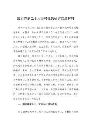 践行党的二十大乡村振兴研讨交流发言材料五篇.docx