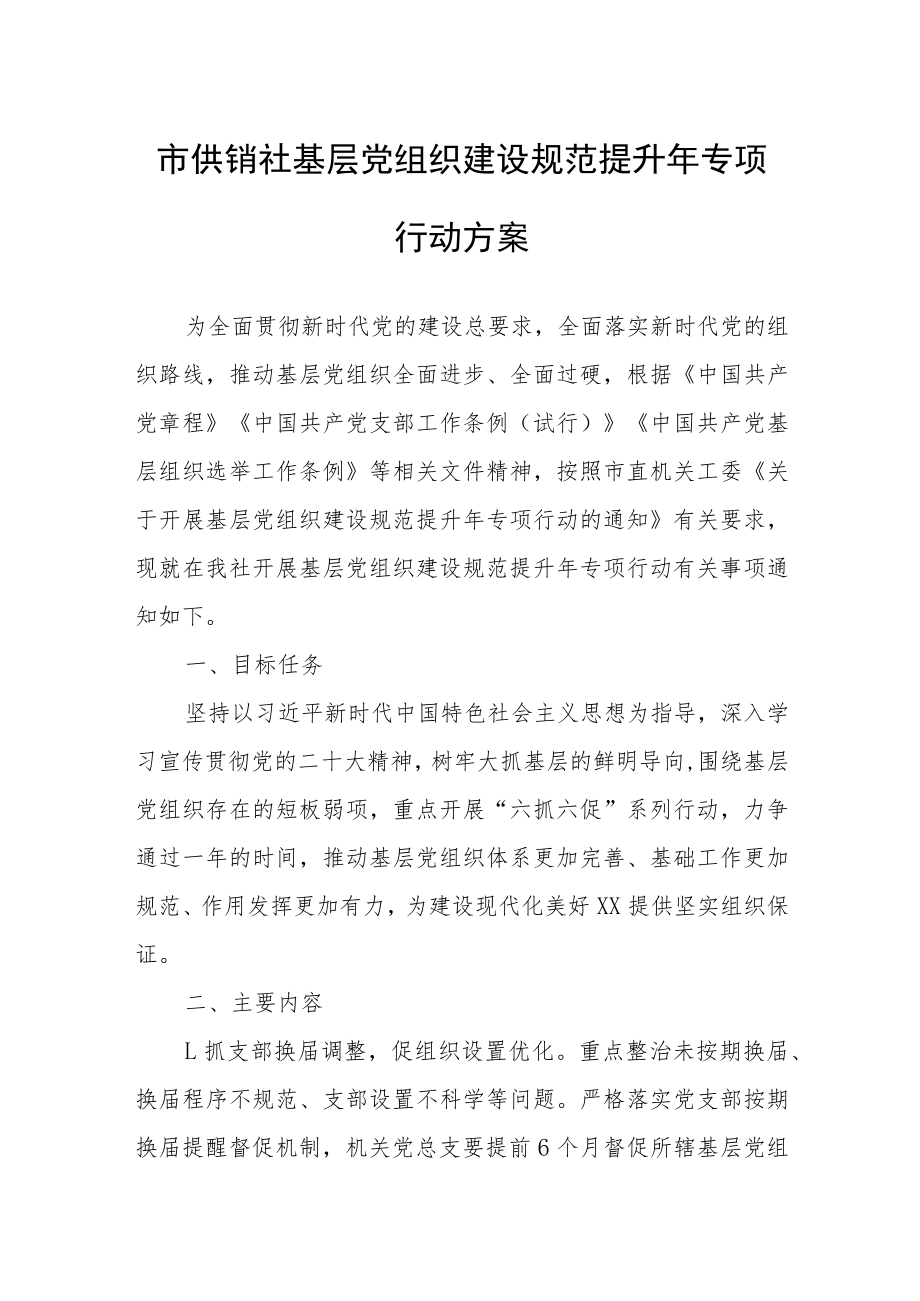 市供销社基层党组织建设规范提升年专项行动方案.docx_第1页