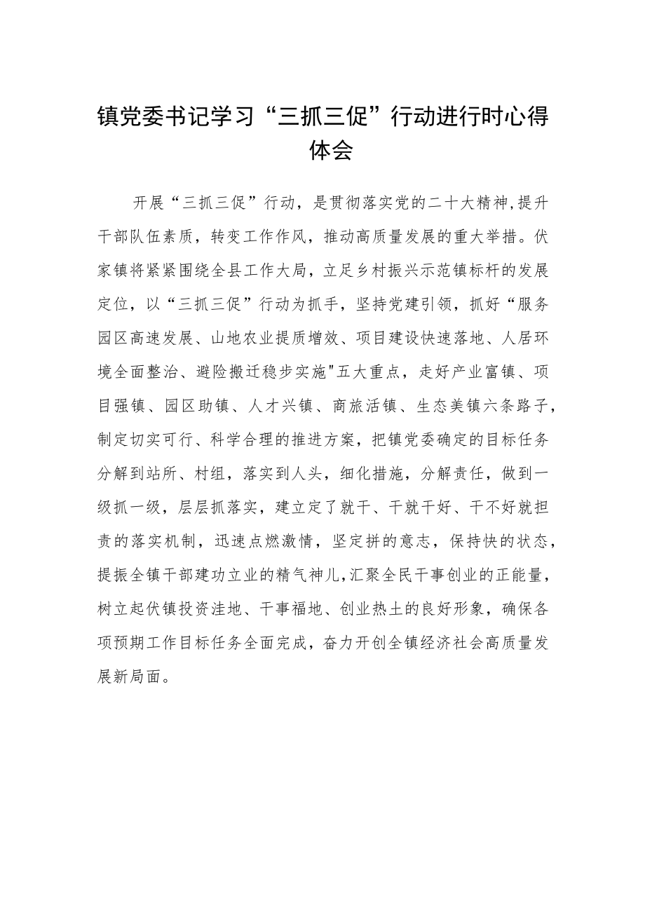 镇党委书记学习“三抓三促”行动进行时心得体会.docx_第1页