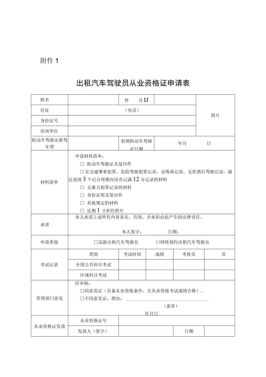 出租汽车驾驶员从业资格证申请表.docx_第1页