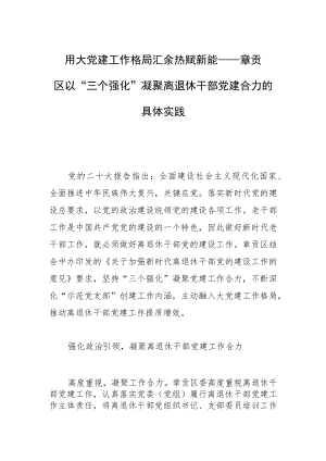 用大党建工作格局汇余热赋新能——章贡区以“三个强化”凝聚离退休干部党建合力的具体实践.docx