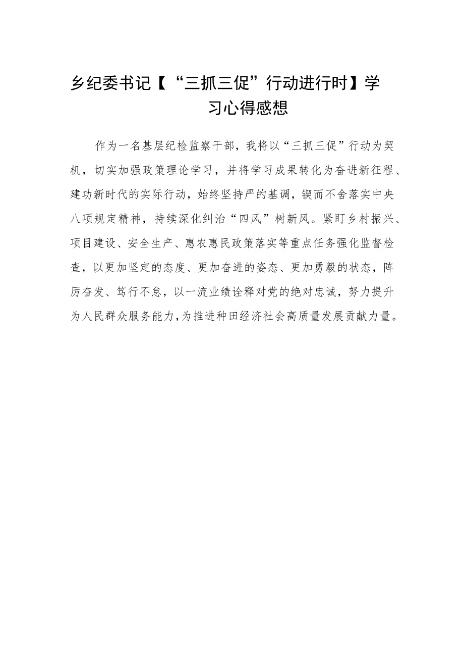 乡纪委书记【“三抓三促”行动进行时】学习心得感想.docx_第1页