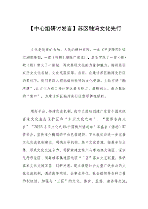 【中心组研讨发言】苏区融湾 文化先行.docx