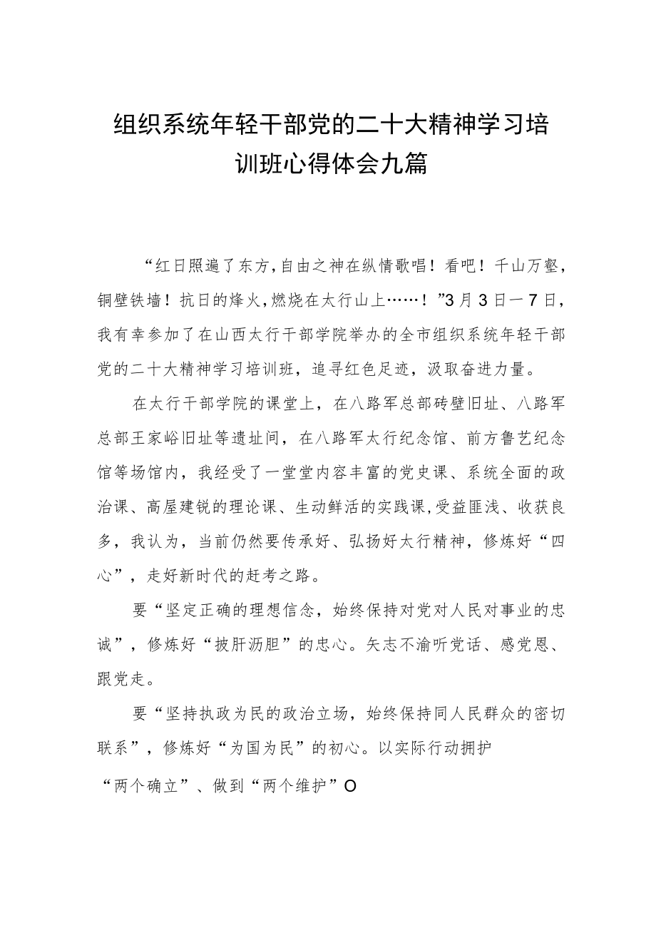 组织系统年轻干部党的二十大精神学习培训班心得体会九篇.docx_第1页