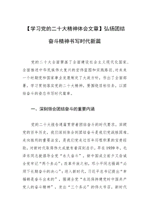 【学习党的二十大精神体会文章】弘扬团结奋斗精神书写时代新篇.docx