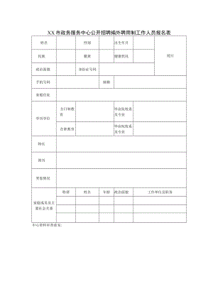 XX市政务服务中心公开招聘编外聘用制工作人员报名表.docx