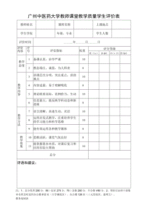 广州中医药大学教师课堂教学质量学生评价表.docx