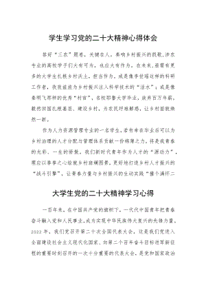 学生学习党的二十大精神心得体会范文【集合三篇】.docx