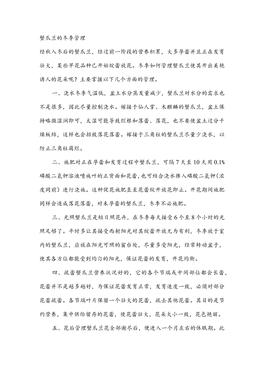 蟹爪兰的冬季管理.docx_第1页