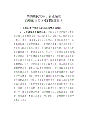 某某州民营中小企业融资面临的主要困难问题及建议.docx