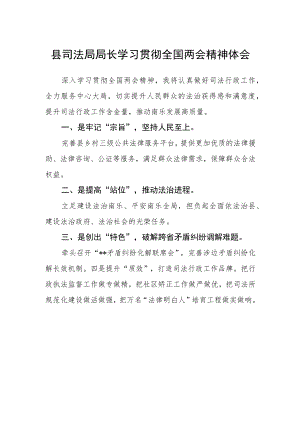 县司法局局长学习贯彻全国两会精神体会.docx