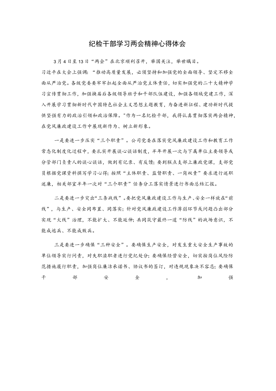 纪检干部学习两会精神心得体会.docx_第1页