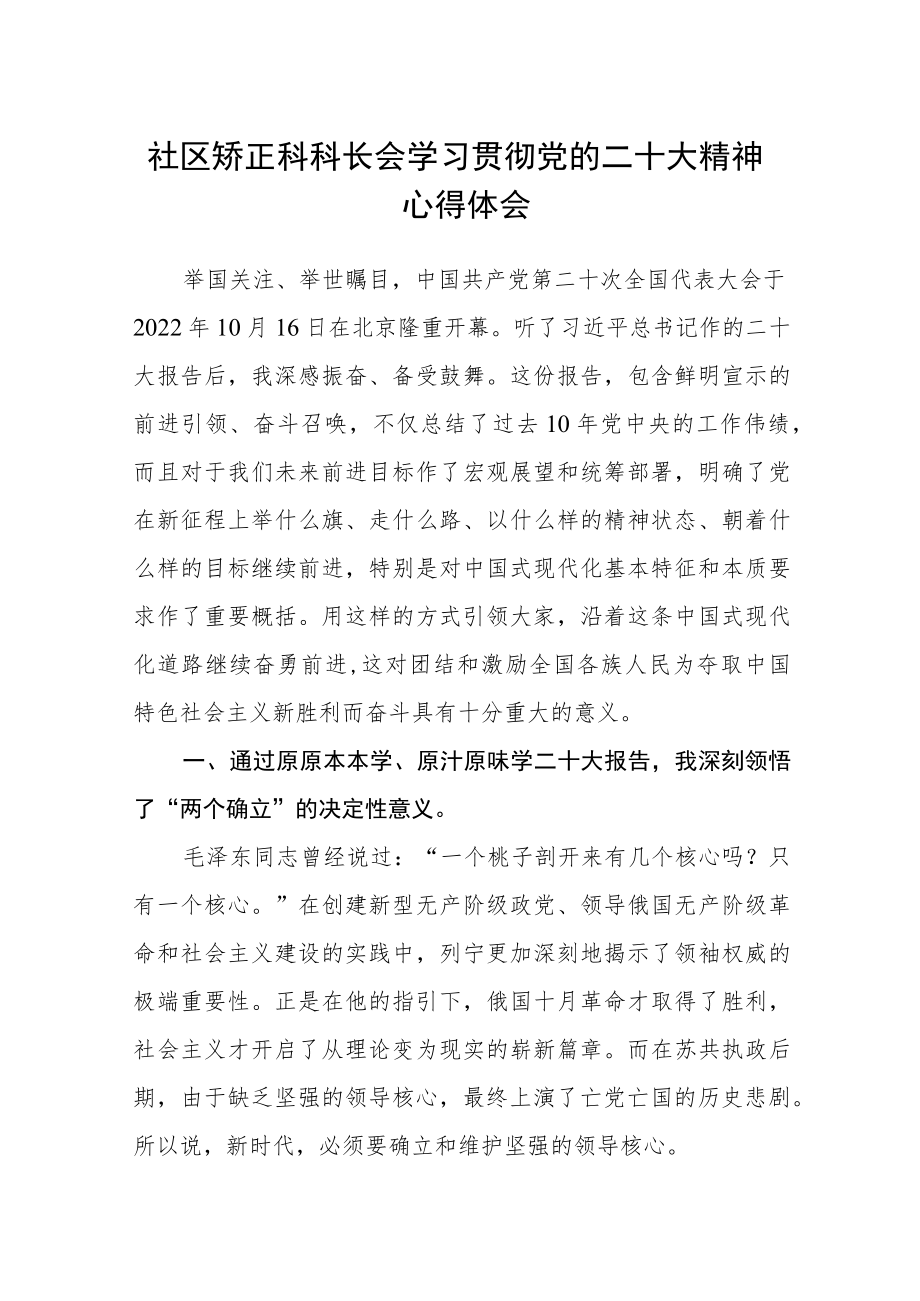 社区矫正科科长会学习贯彻党的二十大精神心得体会.docx_第1页