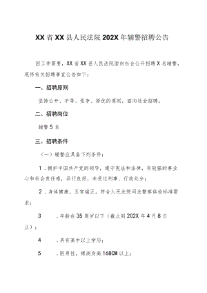 XX省XX县人民法院202X年辅警招聘公告.docx