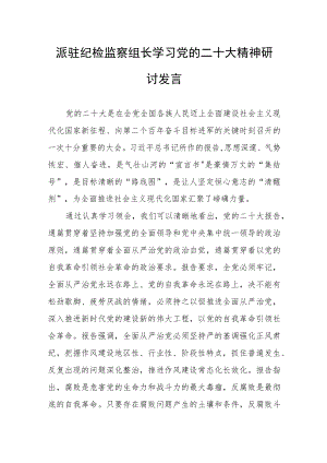 派驻纪检监察组长学习党的二十大精神研讨发言.docx