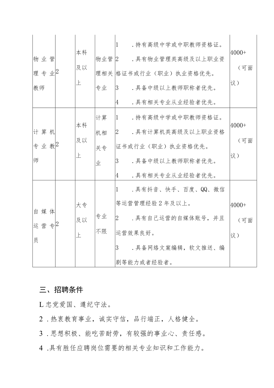 XX市XX科技学校202X年春季学期专业教师招聘方案.docx_第2页