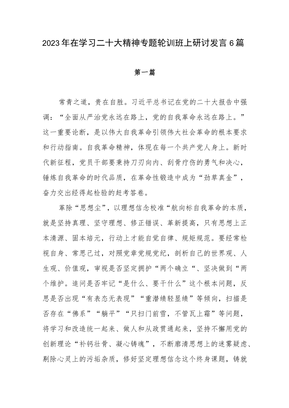 2023年在学习二十大精神专题轮训班上研讨发言6篇.docx_第1页