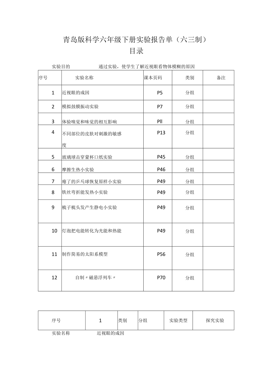 青岛版科学六年级下册实验报告单（六三制）.docx_第1页