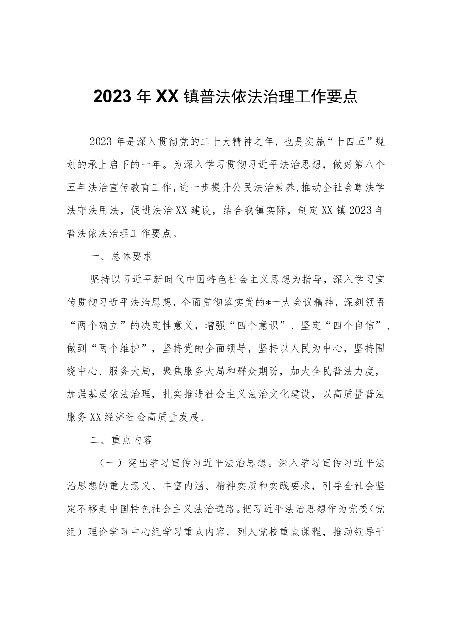 2023 年XX镇普法依法治理工作要点.docx_第1页