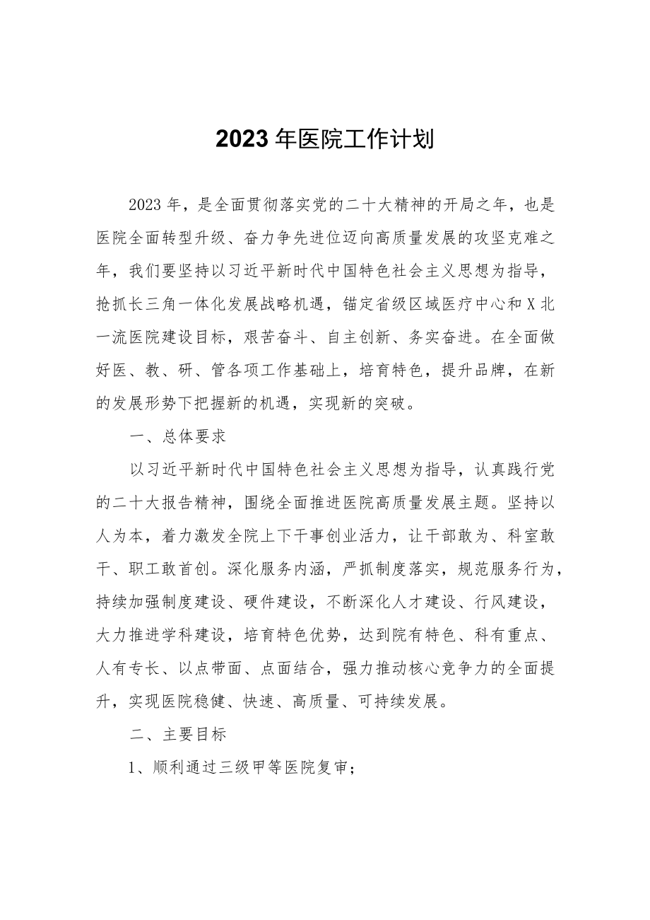 2023年医院工作计划.docx_第1页