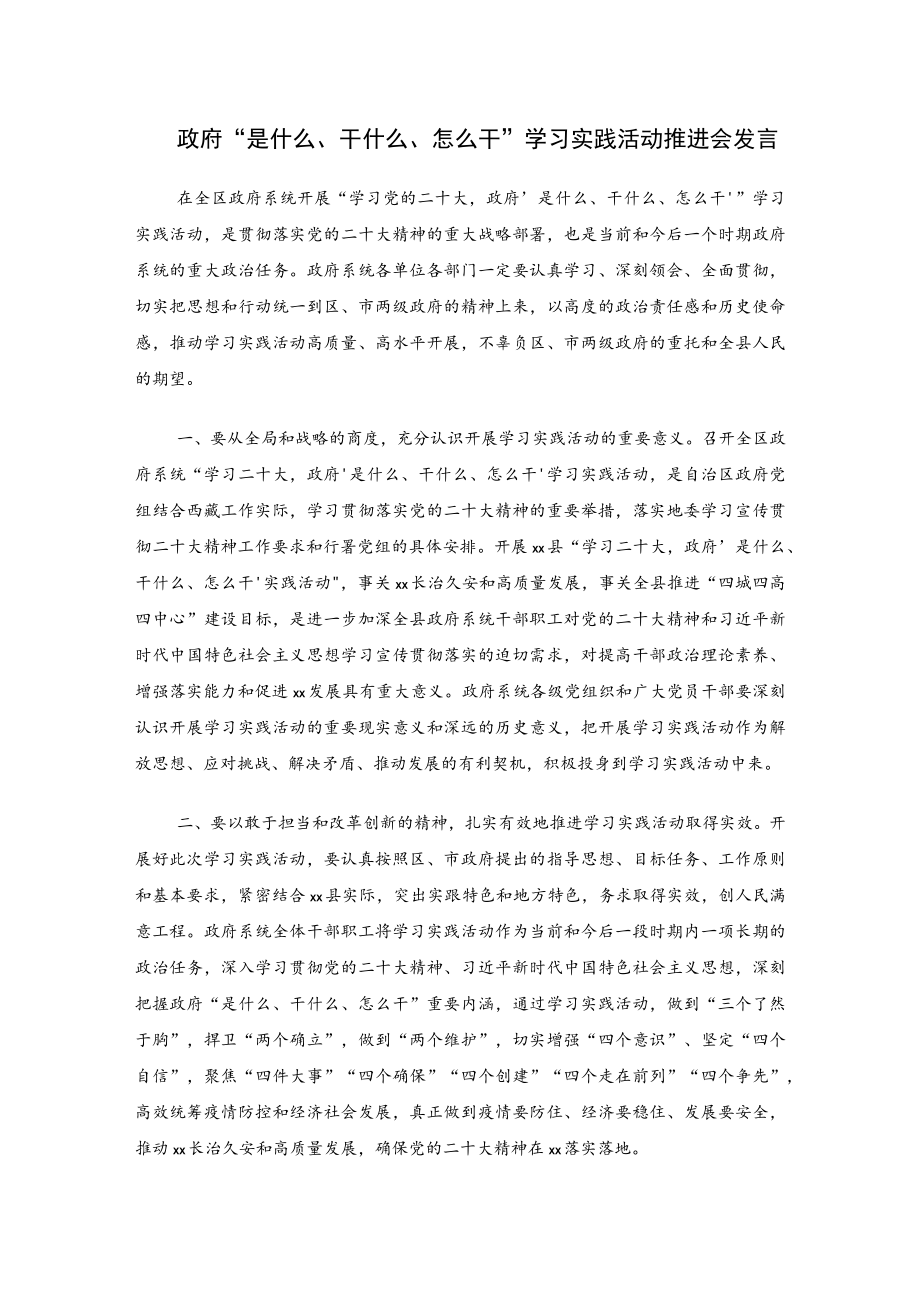 政府“是什么、干什么、怎么干”学习实践活动推进会发言.docx_第1页