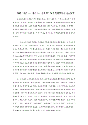 政府“是什么、干什么、怎么干”学习实践活动推进会发言.docx